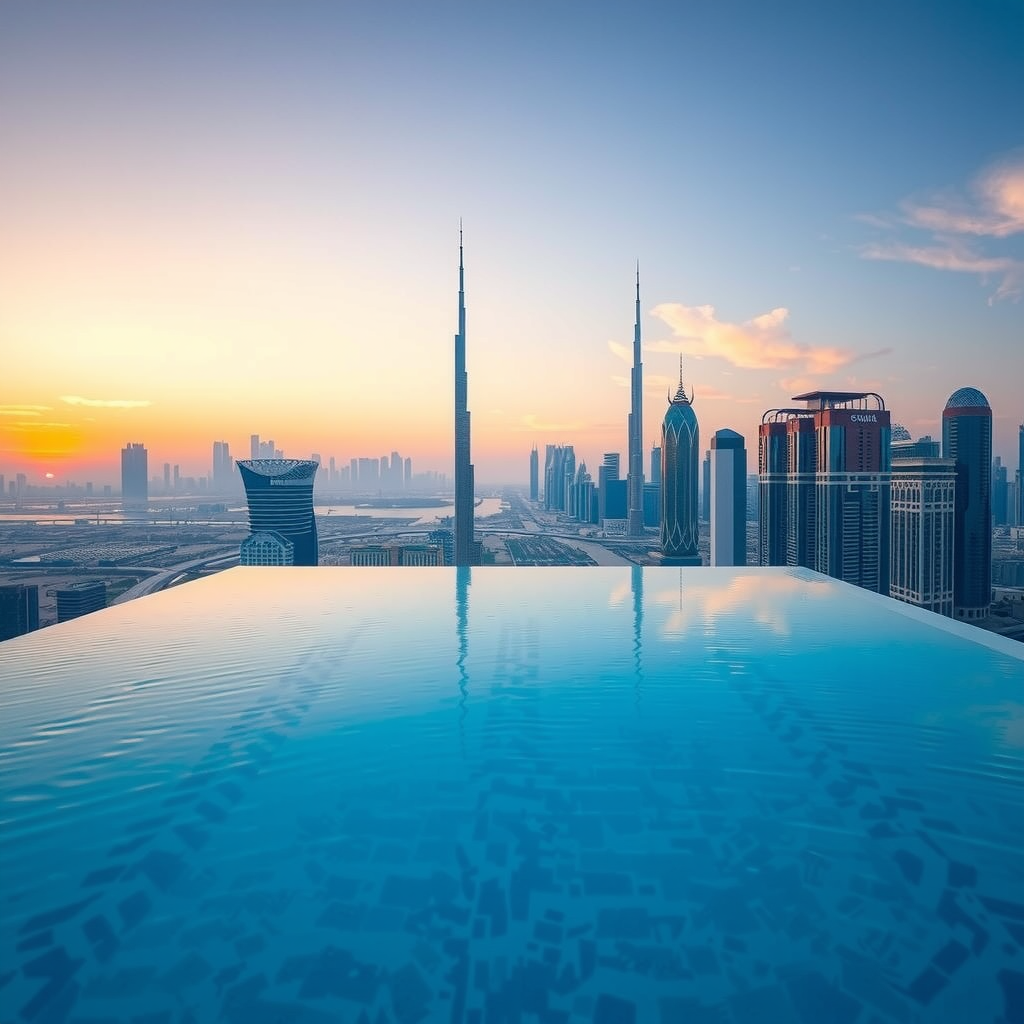 MyAuraSkyPool.com - Luxury infinity pool with Dubai skyline view