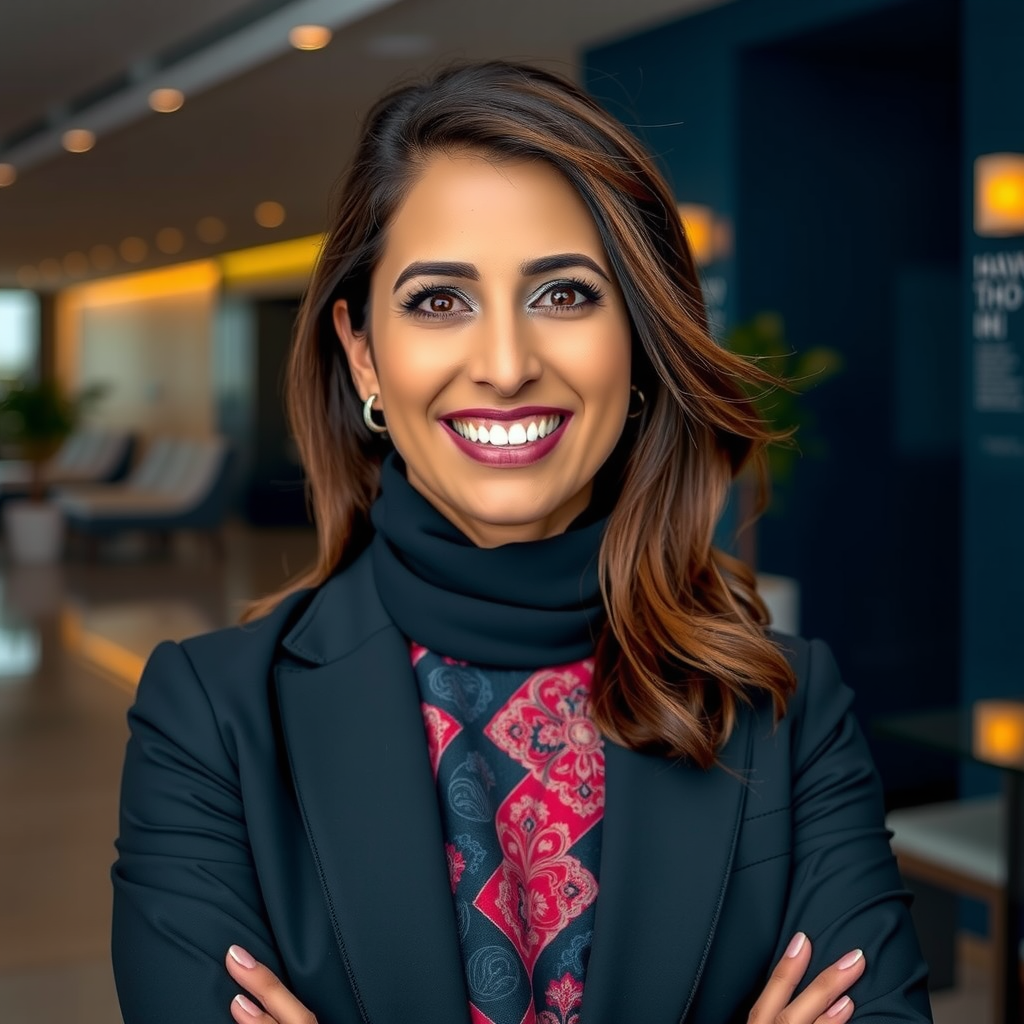 Layla Hassan, Guest Experience Director at My Aura Sky Pool, professional portrait showing warm and welcoming hospitality professional
